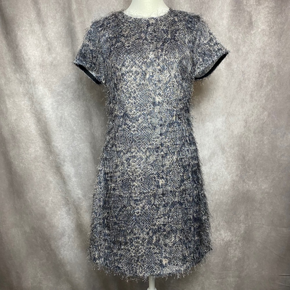 Banana Republic Blue Metallic Eyelash Textured Shift Dress Size 2 Short Sleeve